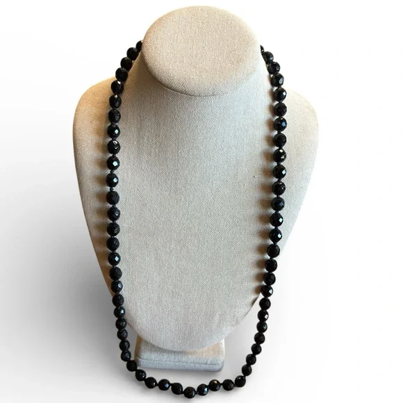 Vintage Black Multifaceted Beaded Necklace - Picture 1 of 3